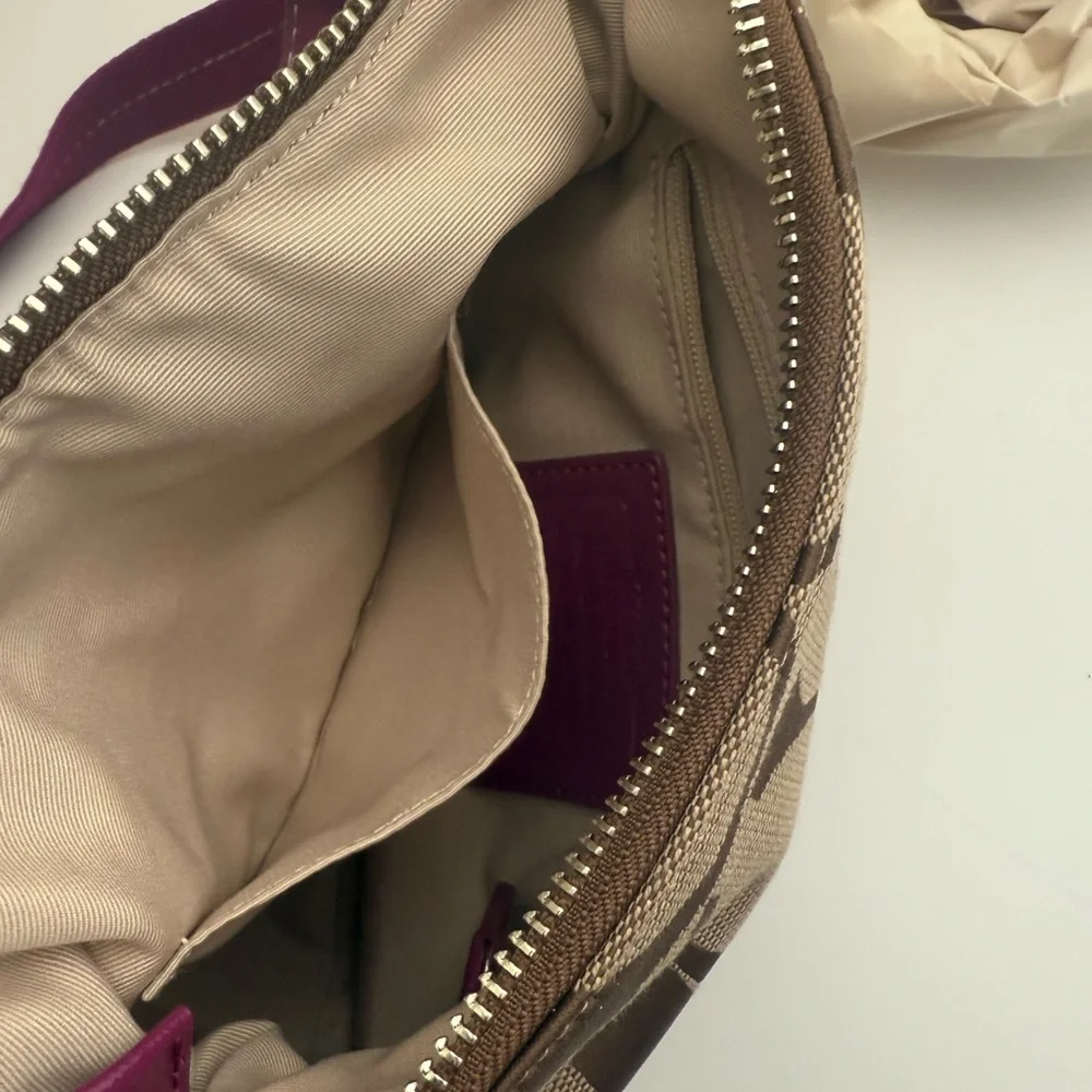 Coach Signature Hobo Purse Berry Pink & Khaki Monogram Medium Purse A1260-F19281 - Picture 7 of 10